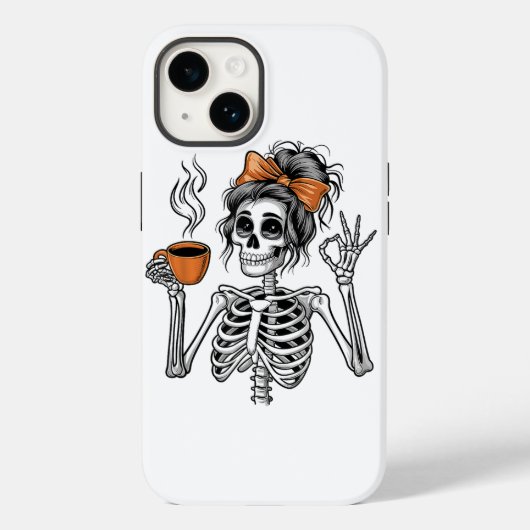 Coques Case-Mate iPhone Halloween Skeleton Messy Bun Coffee (Verso)