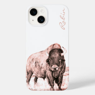 Coque Pour iPhone 14 Hamilton ~ Bison américain (saumon)