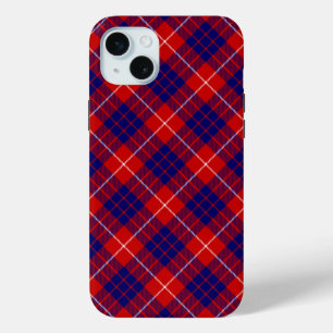 Coque iPhone 15 Mini Hamilton tartan rouge bleu violet plaid