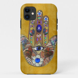 Coque Case-Mate Pour iPhone Hamsa Cœurs Fleurs Opale Art sur Or