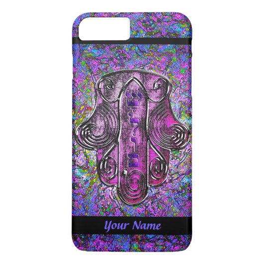 Coques Case-Mate iPhone Hamsa Fusion violet et noir Personnalisé (Dos)
