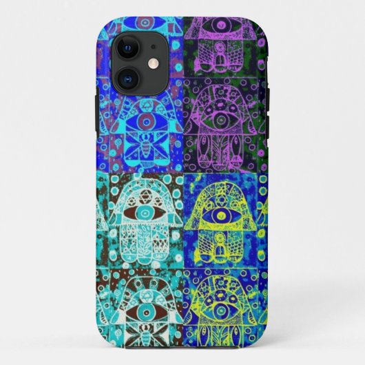 Coques Case-Mate iPhone Hamsa noir et bleu (Dos)