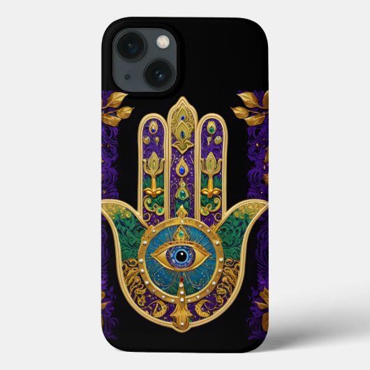 Coques Case-Mate iPhone Hamsa Troisième Œil Orné Or (Verso)