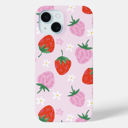 Coques Case-Mate iPhone Hand-Drawn Aesthetic Strawberry Seamless Pattern (Verso)