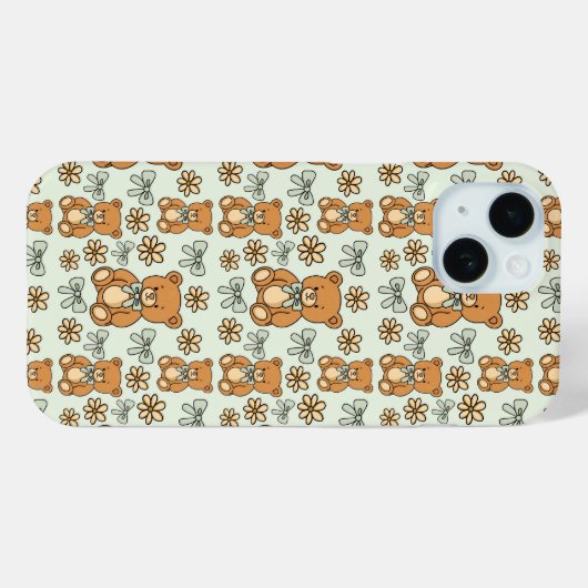Coques Case-Mate iPhone Hand-Drawn Coquette Teddy Bears Seamless Pattern (Verso (horizontal))