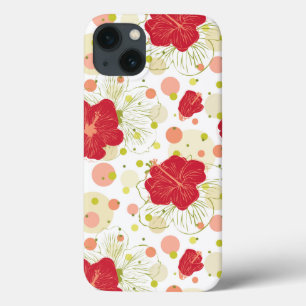 iPhone 13 Case Hand Drawn Hibiscus Pattern