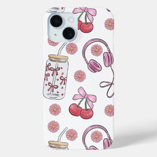 Coques Case-Mate iPhone Hand-drawn Pink Girly Elements Seamless Pattern (Verso)