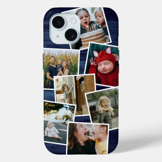 Coques Case-Mate iPhone Happy Family Photo Collage Blue Wood (Verso)