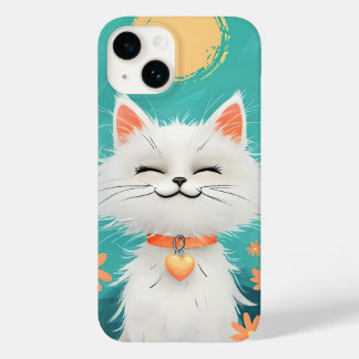 Coque Pour iPhone 14 Happy Fluffy White Cat Phone Case - Sunny Smile & 