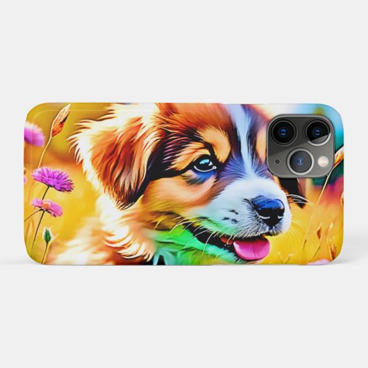 Coques Case-Mate iPhone Happy Puppy Meadow Design (Dos (Horizontal))