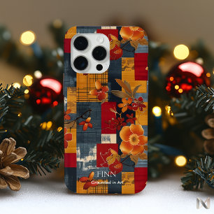 Coque iPhone 15 Pro Max Harmonie florale audacieuse - Rouge et or artistiq