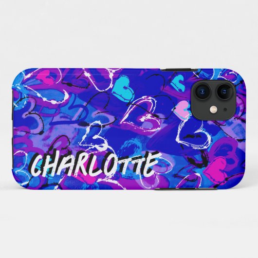 Coques Case-Mate iPhone Harmonie océanique : Graffiti Hearts Nuances de Bl (Dos (Horizontal))