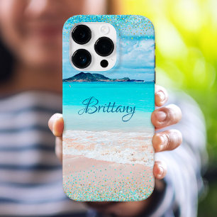 Coques iPhone 16 Pro Hawaii Beach Tropical Girly Blue Confetti Custom