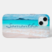 Coques Case-Mate iPhone Hawaii bleu océan sable de plage photo nom monogra (Verso (horizontal))