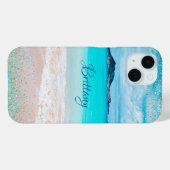 Coques Case-Mate iPhone Hawaii Sandy Beach Ocean Blue Gold Confetti Nom (Verso (horizontal))