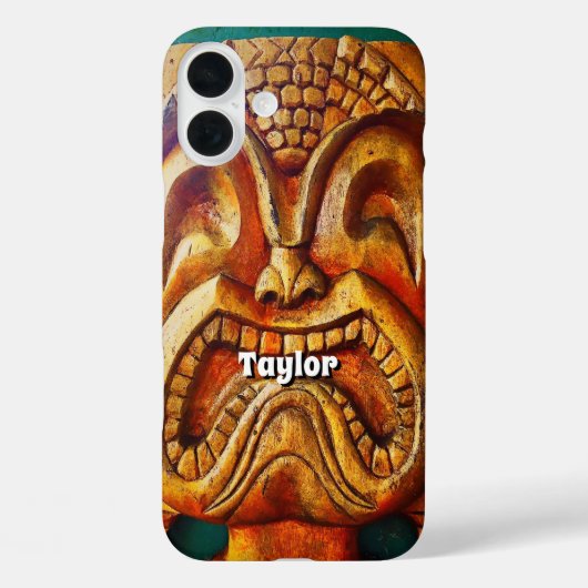 Coques Case-Mate iPhone Hawaii Tiki Retro Wood Face Photo Monogramme Nom (Verso)