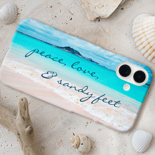 iPhone 16 Plus Case Hawaii Tropical Beach Peace Love Sandy Pieds Scrip