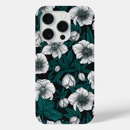 Coques Case-Mate iPhone Hellebores blancs avec feuilles bleus (Verso)