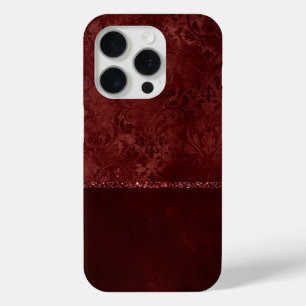 Coque iPhone 15 Pro Henné Romance   Red Satiny Grunge Damask