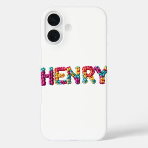 Coques iPhone 16 HENRY Nom dans le Motif Crochet animé