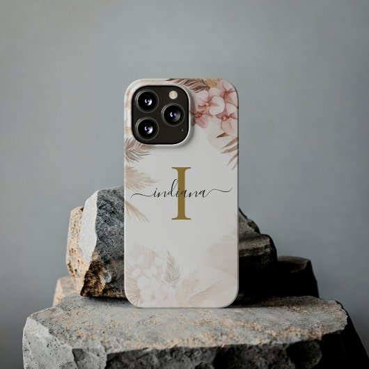 Coques Case-Mate iPhone Herbe des Pampas Monogramme Initiale Terracotta