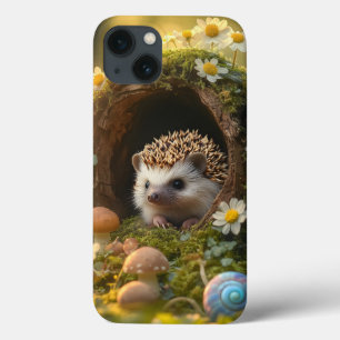 Case-Mate iPhone Case Hérisson adorable dans Mossy Log Home avec Fleurs