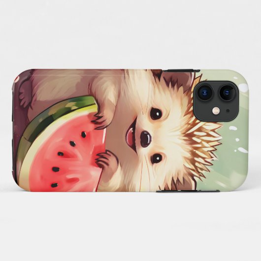 Coques Case-Mate iPhone Hérisson appréciant un morceau de pastèque (Dos (Horizontal))