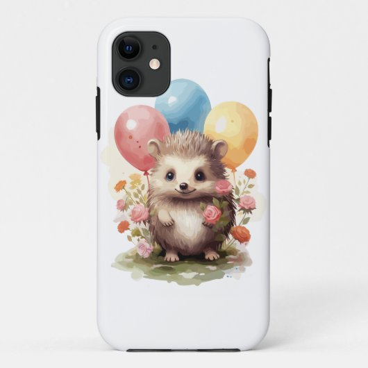 Coques Case-Mate iPhone Hérisson d'aquarelle rétro mignon avec ballons (Dos)