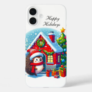 Coques iPhone 16 Plus Hérisson de Noël festif personnalisable