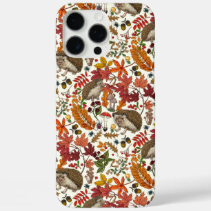 Coques iPhone 16 Pro Max Hérissons et flore forestière automnale sur ivoire
