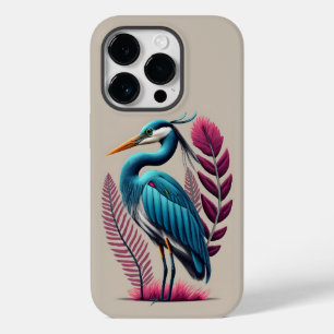 Coque Pour iPhone 14 Pro Héron bleu avec quelques plumes roses Serene Wildl