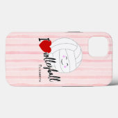 Coques Case-Mate iPhone heureux kawaii J'aime volleyball coeur rayures ros (Verso (horizontal))