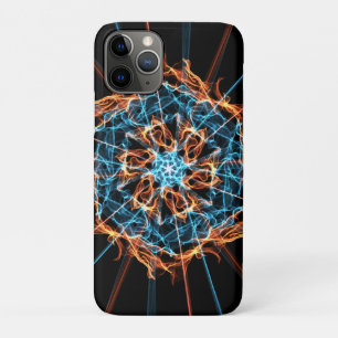 Coques Pour iPhone Hexagon Abstrait Blue Orange Flames