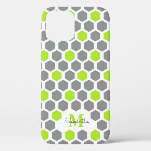 Case-Mate iPhone Case Hexagon gris vert Lime Moderne Avec Nom Monogramme