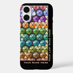 Coques iPhone 16 Hexagon Quilt Arc-en-ciel chaud (Personnalisé)