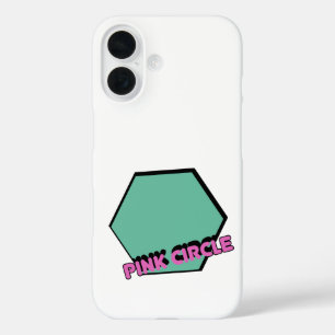 Coques iPhone 16 Hexagone vert vintage avec texte rond rose