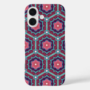 Coques iPhone 16 Hexagons en fleurs de cerisier - courtepointe fleu