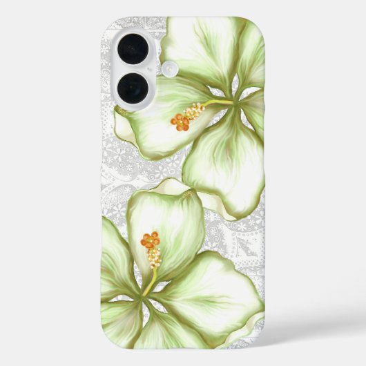 Coques Case-Mate iPhone Hibiscus & dentelle BLANC (Verso)