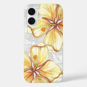 Coques iPhone 16 Hibiscus & dentelle JAUNE