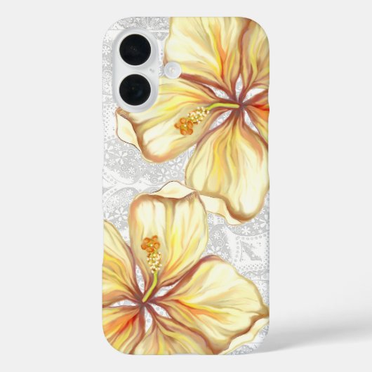 Coques Case-Mate iPhone Hibiscus & dentelle JAUNE (Verso)