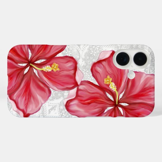 Coques Case-Mate iPhone Hibiscus & dentelle RED (Verso (horizontal))