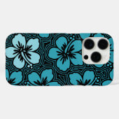 Coques Case-Mate iPhone Hibiscus hawaïens floraux de l'île Turquoise rayé (Verso (horizontal))