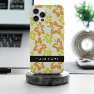 Coque iPhone 15 Pro Max Hibiscus Jaune, Hibiscus Orange, Votre Nom