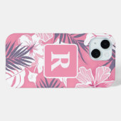 Coques Case-Mate iPhone Hibiscus rose tropical personnalisé Monogramme (Verso (horizontal))