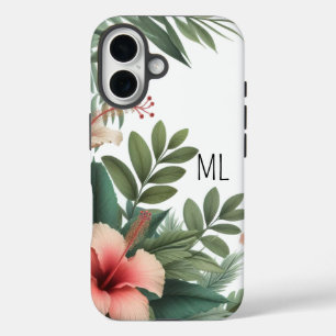 Coques iPhone 16 Hibiscus tropical Fleur Monogram Island Design