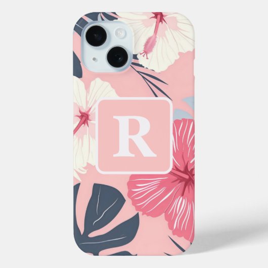 Coques Case-Mate iPhone Hibiscus tropical personnalisé Monogramme (Verso)