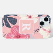 Coques Case-Mate iPhone Hibiscus tropical personnalisé Monogramme (Verso (horizontal))