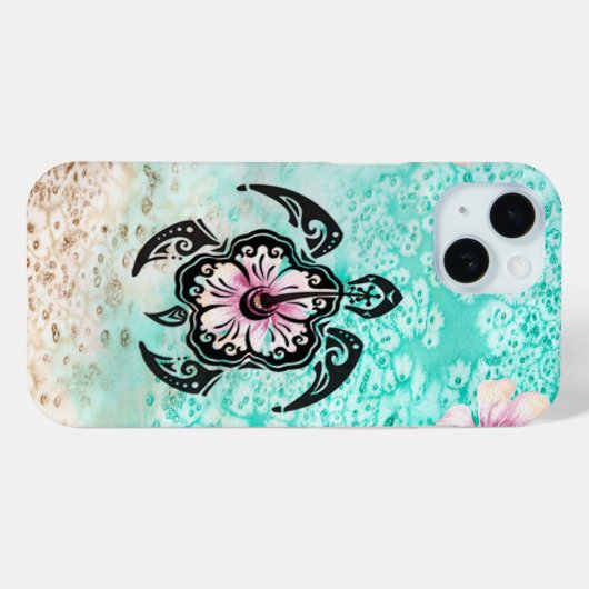 Coques Case-Mate iPhone Hibiscus Turtle (Verso (horizontal))