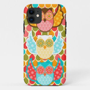 Coques Pour iPhone Hibou Boheme trois hiboux colorés