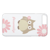 Coques Case-Mate iPhone Hibou mignon et fleurs roses personnalisés (Dos (Horizontal))